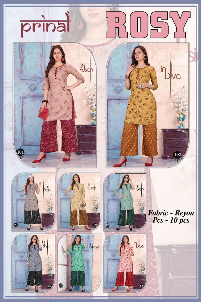 Prinal Rosy Latest Fancy Designer Casual Wear Rayon Printed Kurtis With Bottom Collection

